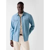 GUESS für Herren. M6YH02D1296 Truckee Langarmhemd blau (L), Lässig, Baumwolle