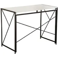 OKWISH Schreibtisch mit Metallbeinen, Schlichtes Design, Computertisch 99x50x75 cm,Platzsparend, für kleine Wohnungen,Weiß