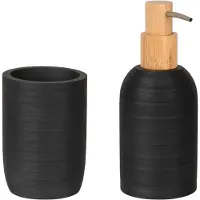Wenko Badaccessoire-Set "Altavalle", schwarz, geriffelt, Kunststoff, Badaccessoires-Sets, Badaccessoire-Set, bestehend aus Seifenspender und Zahnputzbecher, Polyresin
