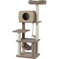 Fudajo Forest Oak 152 cm Kratzbaum beige, Katzenkratzbaum mit Katzenhaus, Hängematte und Sisal, Katzenbaum mit Massageelement