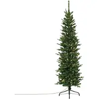 ECD-Germany Künstlicher Weihnachtsbaum 180 cm mit Beleuchtung, Naturgetreu, Tannenbaum mit Lichterkette & Standfuß, Christbaum schmal, Weihnachtsdeko