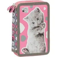 Derform Katzen Federtasche gefüllt 2 Fach Federmäppchen Stifte Etui Federmappe Kätzchen