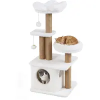 Northix Katzenbaum mit Häuschen, Plattform, Bett und Bällen, 96 cm, Beige