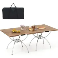 Northix Klappbarer Campingtisch, Tischplatte in Holzoptik, Aluminiumrahmen