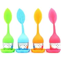OEM Green Glow – Teesieb für losen Tee, Tee-Ei aus Edelstahl, Teefilter aus Silikon. 4er-Set – Grün, Orange, Blau, Rot.