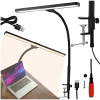 Krumad LED Schreibtischlampe, 5W, 3 Farbtemperaturen, verstellbar, energiesparend, moderne Klemmlampe für Büro, Lernen, Lesen, Schwarz