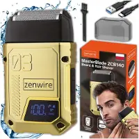 Zenwire ZCB140 Kabelloser Folienrasierer für Herren, 3 Stufen, Nass- und Trockenrasur, USB-C, LED-Display, Goldoptik