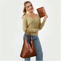 Markenlos Damentasche, Schultertasche aus veganem Leder, 2-teiliges Set für Büro, Schule, Einkauf und Reisen