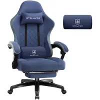 GTPLAYER Gaming Stuhl Stoff, Gaming Sessel mit Taschenfederkissen, ergonomischer Drehstuhl, Gamer Stuhl mit Fußstütze150 kg Belastbarkeit, dunkelblau