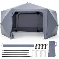 Costway Pop up Pavillon 427x427cm, Pavillon für 10-12 Personen, Partyzelt mit abnehmbaren Seitenwänden, Erdspieße & Windseile, Gartenpavillon tragbar