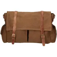 Gave Lux Schultertasche Mina Canvas und echtes Leder Uni Dunkelbeige Cognac UNIQUE 24x34x10 cm