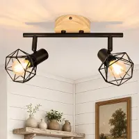 ZMH Deckenstrahler 2 Flammig Deckenleuchte Schwarz Holz Flurlampe Küchelampe Decke Industrial Deckenspots E14 Schwenkbar 350° Spotlight Schlafzimmer