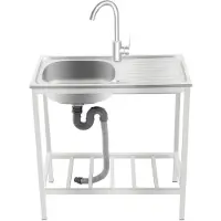 StarTech.com Gewerbe Spülbecken - Freistehende Küchenspüle - Einzelbecken 75x40x75 cm - Edelstahl poliert - Mit 360° Wasserhahn, Arbeitsplatte und Bodenablage - Silber