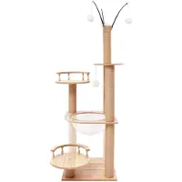 StarTech.com Katzenbaum XXL - Kratzbaum - Höhe 132 cm - 4 Ebenen - Großes Katzenbett - 40x40 cm Standfläche - 4 Spielbälle - Belastbar bis 8 kg - Holzoptik