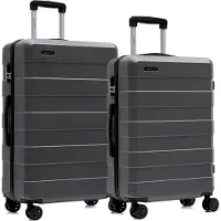 Markenlos Reisekoffer Set mit Trolley, Handgepäck und Hartschalenkoffern, 4 Rollen 360°, Zahlenschloss, Gummigriff (2-teilig, L&XL, Grau)