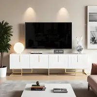 Sonstiges TV-Schrank mit goldenen Griffen und Füßen, Lowboard mit strukturierter Tür und Schubladen, 170x40x45.5cm, Weiß