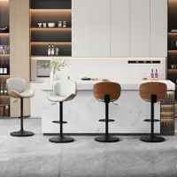 Sonstiges Barhocker 4er Set Höhenverstellbar Kunstleder Massivholz Weiß 360° Drehstuhl mit Rückenlehne und Fußstütze