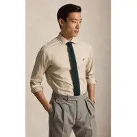 Ralph Lauren für Herren. 712B22541001 Hemd aus Popeline mit beigefarbenem Glencheck-Muster (38), Lässig, Baumwolle, Klassisch, Langarm