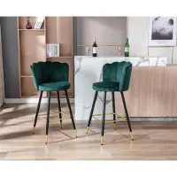 Sonstiges Samt Barhocker 2er Set Grün mit Metallbeinen Muschelform