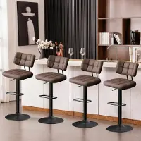 Sonstiges Barhocker 4er Set höhenverstellbar Kunstleder 360° drehbar mit Rückenlehne und Fußstütze Braun