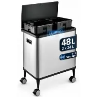 Floordirekt Mülleimer Tyler Sensor Mülleimer 48 Liter mit Mülltrennung 2 x 24 L Edelstahl