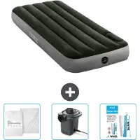 Intex Luftbett - 1 Person - 76 x 191 x 25 cm - Grün - Spannbettuch - Pumpe en Reperaturset