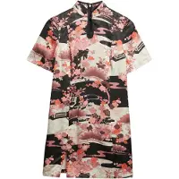 Superdry für Damen. W8012025A Mandarin Jacquard Kleid in Rosa (L), Lässig, Party, Viskose, Kurzarm