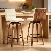 STILVORA Barhocker mit Kunstlederpolsterung und geschwungenen Holzbeinen, Drehstuhl 360° für Küche, Bar und Theke,Küchenhocker,Hocker komfortabel