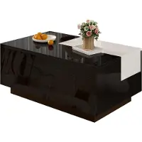 Aiorber Hochglanz Couchtisch mit LED, ausziehbarer Tischplatte, Schublade, verstecktem Stauraum, 16 Farben Licht, Schwarz-Weiß