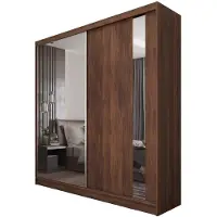 MargaretHadas24 200 cm Kleiderschrank Gabo mit Spiegel inklusive 2 Schiebetüren Schwebetürenschrank (Farbe: Nuss Warmia)