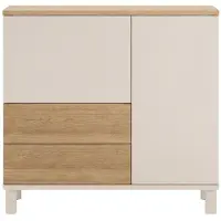 CALICOSY - Sideboard with 2 doors and 2 drawers, cashmere and oak decor, L87 cm - KORA