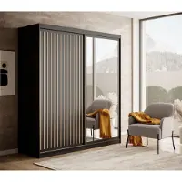 Fun-Möbel Schiebetürenschrank Schrank FABO in Schwarz matt- Artisan Eiche 180x205x60 cm