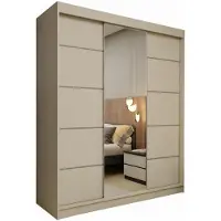 MargaretHadas24 Margaret Hadas24 Kleiderschrank SAMANTHA 180 cm Schwebetürenschrank mit Spiegel und Sprossen, Garderobenschrank, Regalen und Schubladen, kaschmir
