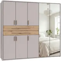 Luma-home Drehtürenschrank Kleiderschrank 228 cm Beige Grau Passepartout Schubkästen Eiche Artisan / 22639