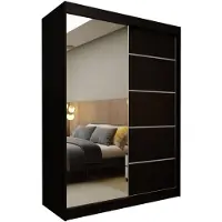 MargaretHadas24 Margaret Hadas24 Kleiderschrank SAMANTHA 150 cm Schwebetürenschrank mit Spiegel und Sprossen, Garderobenschrank, Regalen und Schubladen, schwarz