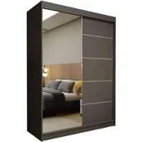 MargaretHadas24 Margaret Hadas24 Kleiderschrank SAMANTHA 160 cm Schwebetürenschrank mit Spiegel und Sprossen, Garderobenschrank, Regalen und Schubladen, grau