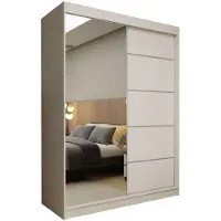 MargaretHadas24 Margaret Hadas24 Kleiderschrank SAMANTHA 160 cm Schwebetürenschrank mit Spiegel und Sprossen, Garderobenschrank, Regalen und Schubladen, weiß