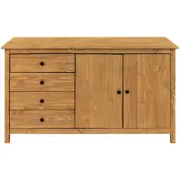 Möbilia Kommode aus Kiefer Massivholz – Honigfarben gewachst – 2 Türen, 4 Schubladen – 150 x 40 x 80 cm