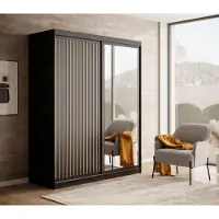 Fun-Möbel Schiebetürenschrank Schrank FABO in Schwarz matt- Artisan Eiche 160x205x60 cm
