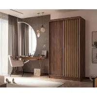 Masseno Schiebetürenschrank LAMELLO 120/216/61 cm Modern Kleiderschrank 2-türig Nussbaumfarben