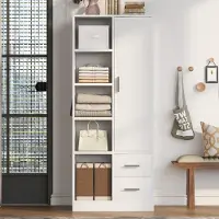 OKWISH Kleiderschrank mit Schubladen und zwei Separaten Kleiderstangen,Eingangsschrank mit mehreren Ablagefächern,Viel Stauraum,Weiß