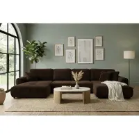 Fun-Möbel Wohnlandschaft mit Schlaffunktion BRUSK MAX Sofa in Stoff Kronos Dunkelbraun