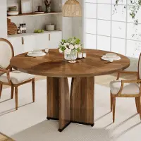 Tribesigns Runder Esstisch 100 cm, Küchentisch für 4 Personen, Rustikaler Bauernhaus-Stil, Massivholzoptik, Braun