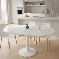 Sonstiges Esstisch Ausziehbar Oval Weiß 100/140x100x75 cm für 2-6 Personen