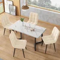 Sonstiges Esstisch Set 117cm mit 4 Stühlen, Rechteckiger Küchentisch, Beige Samtstühle, Schwarze Tischbeine