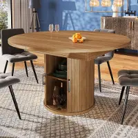 Sonstiges Runder Esstisch ausziehbar mit Stauraum, Küchentisch für bis zu 6 Personen, Walnut