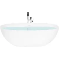Beliani Freistehende Badewanne Weiß Mineralwerkstoff 170 x 75 cm Oval Schmaler Rand Solid Surface Modernes Design Badezimmer