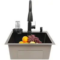 StarTech.com Küchenspüle - Einbauspüle Einzelbecken Edelstahl 201 - 45x40 cm - Auszieharmatur 40 cm mit 2 Strahlarten - Nano-Beschichtung - Auflage/Unterbau - Hellgrau