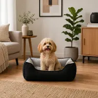 Belviona Hundebett, wendbares Hundekörbchen mit 2-in-1 Funktion, weich gepolstert & pflegeleicht, 60x50 cm, schwarz/grau