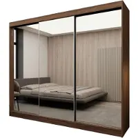 MargaretHadas24 240 cm Kleiderschrank Darix mit Spiegel inklusive 3 Schiebetüren Schwebetürenschrank (Farbe: Nuss Warmia)